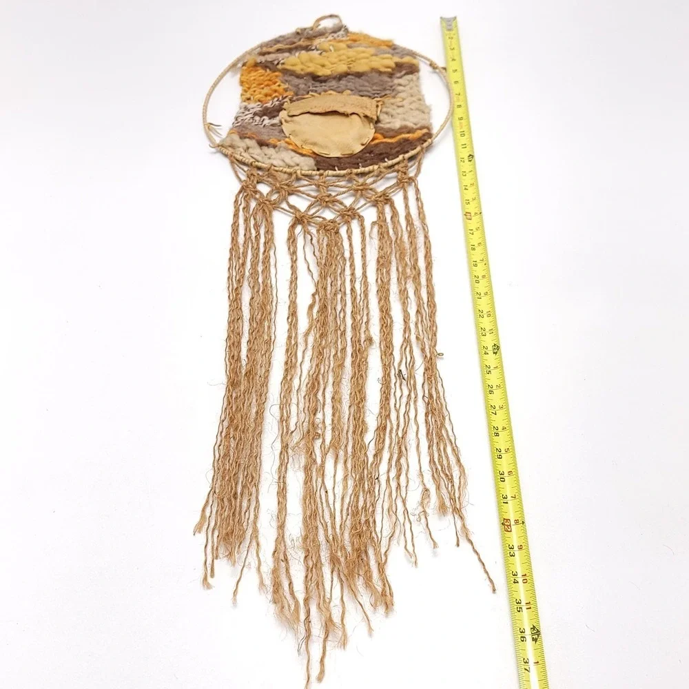 Vintage Woven Dream Catcher Art Bohemian BOHO Wall Hanging‎ Leather Wool